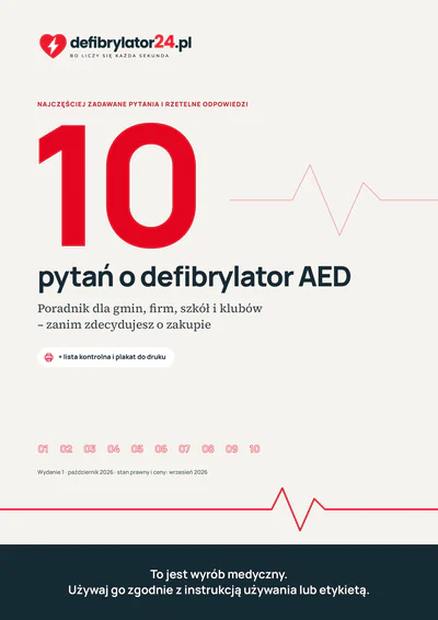 Okładka e-booka „10 pytań o defibrylator AED” – defibrylator24.pl